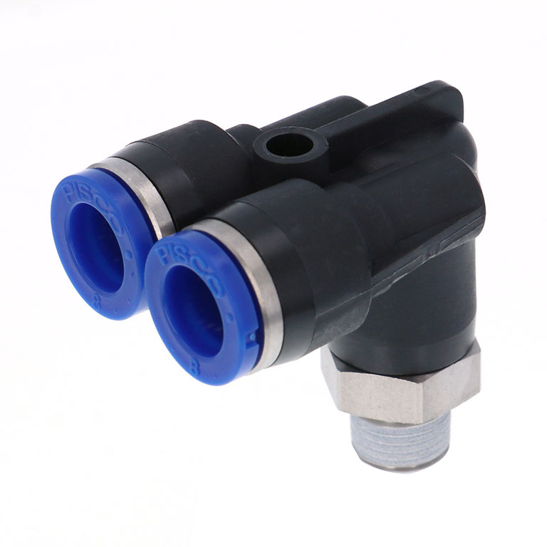 Alternative view of Đầu Nối Nhanh Khí Nén Hai Nhánh Cong 90° Ren Ngoài Pisco SPAX8-01