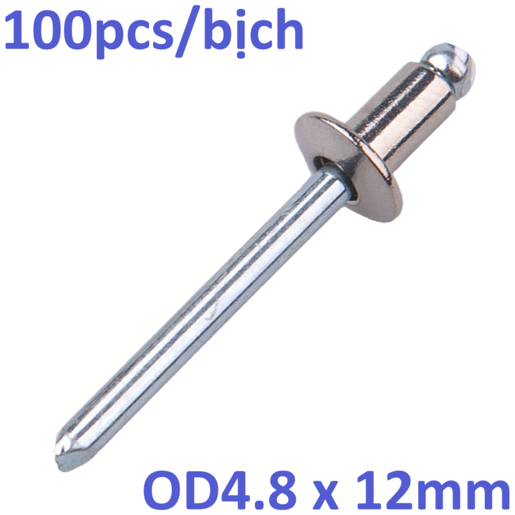 Rivet Inox 304 Chân Thép OD4.8x12mm (100 Cái)