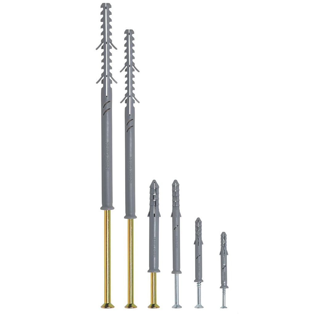 Tắc Kê Khung Bao Liền Hưng Thịnh Màu Xám (Bộ Nhựa - Vit) Ø6 x 60mm (100 Cái)