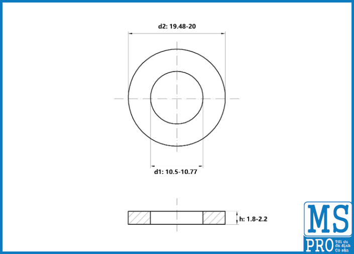 Lông Đền Phẳng Thép Mạ Kẽm DIN125 M10_drawing