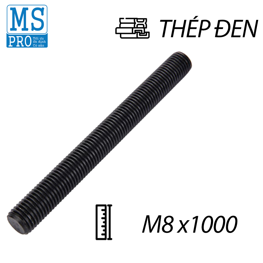 Ty Ren Thép Đen 8.8 M8x1000