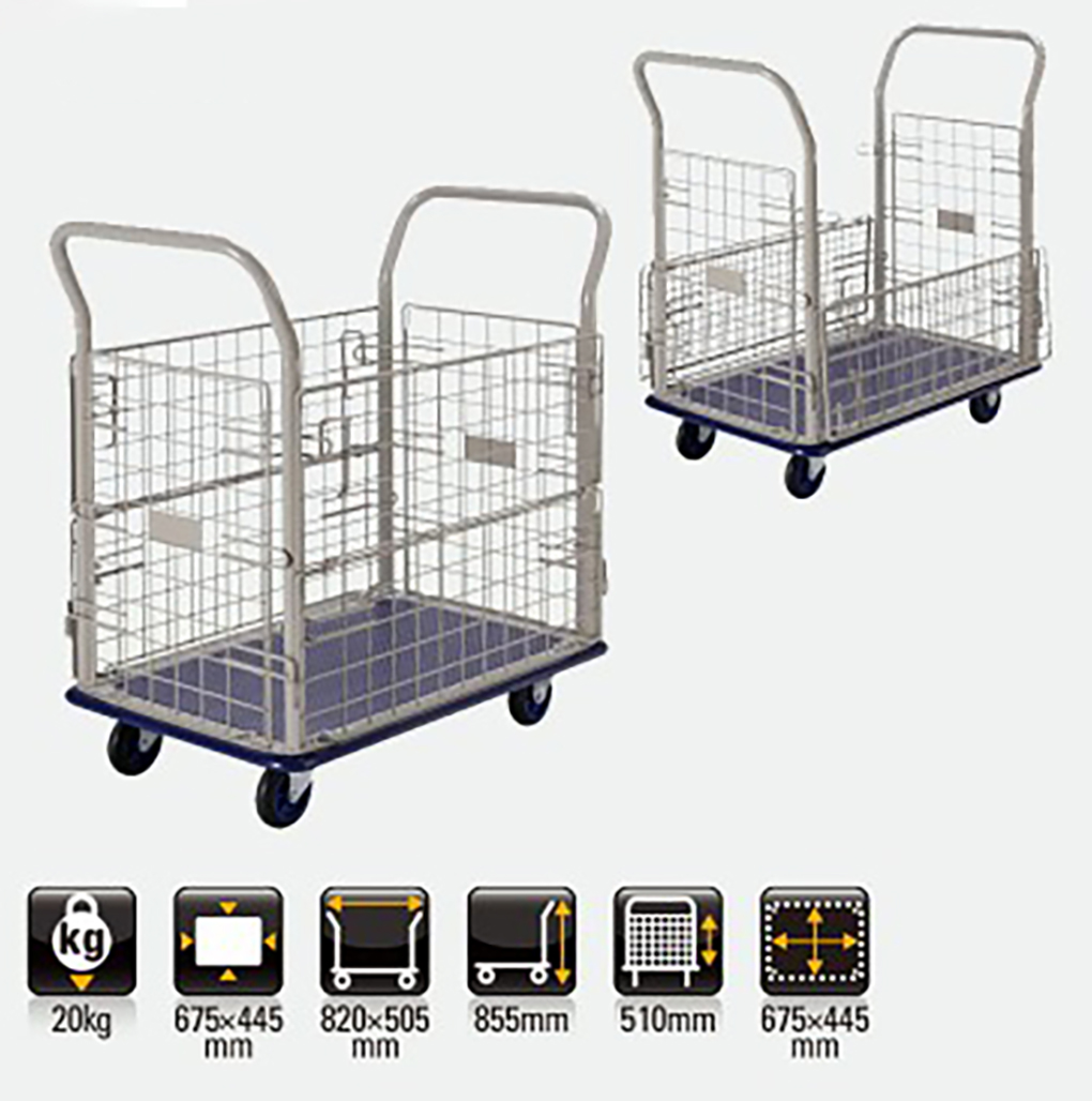 Alternative view of Xe Đẩy Hàng 4 Bánh (150Kg) Có Lưới Prestar NB-107 (1 Tầng, 2 Tay Đẩy)