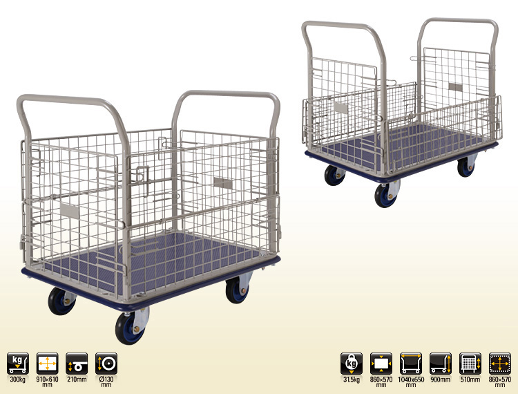 Alternative view of Xe Đẩy Hàng 4 Bánh (300Kg) Có Lưới Prestar NF-307 (1 Tầng, 2 Tay Đẩy)