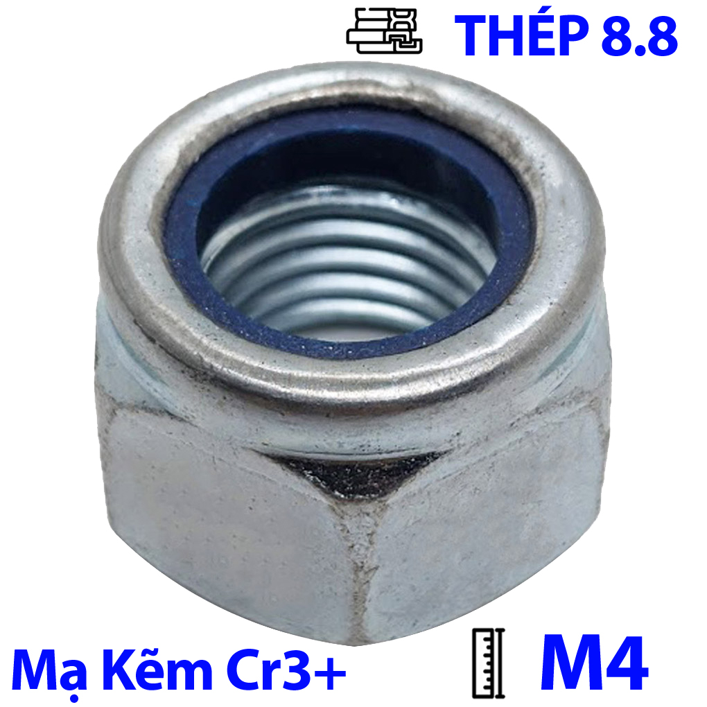 Tán Keo Thép Mạ Kẽm Trắng Cr3+ 8.8 DIN985 M4