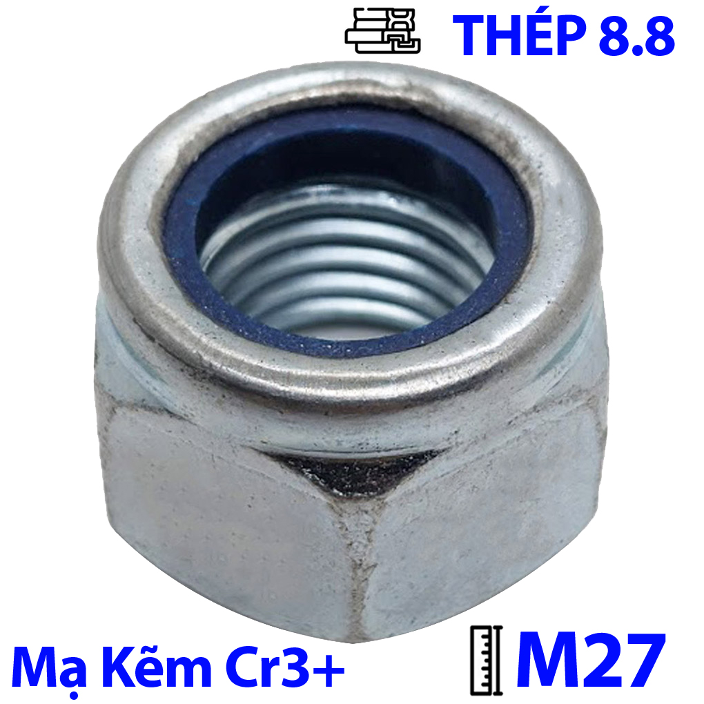 Tán Keo Thép Mạ Kẽm Trắng Cr3+ 8.8 DIN985 M27