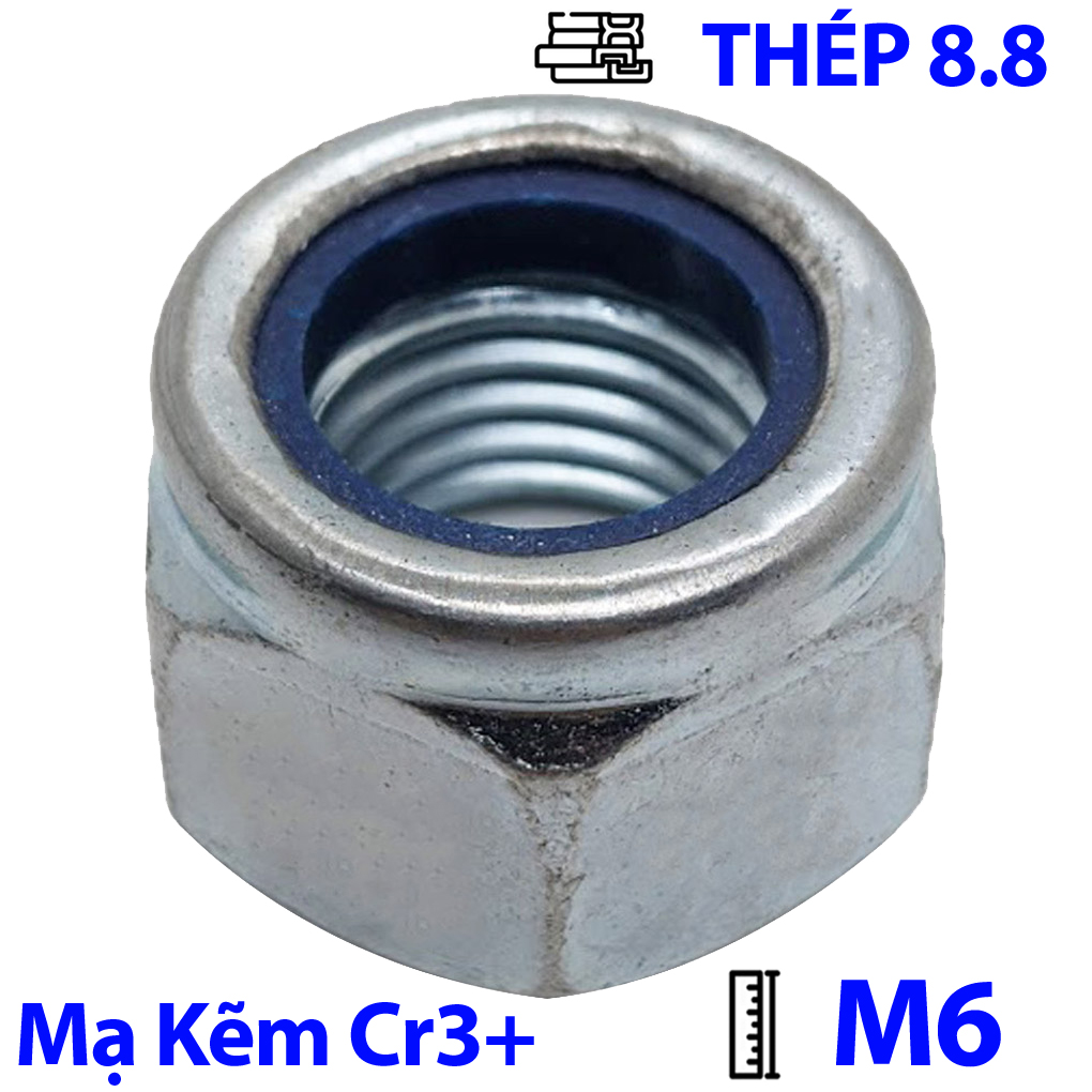 Tán Keo Thép Mạ Kẽm Trắng Cr3+ 8.8 DIN985 M6