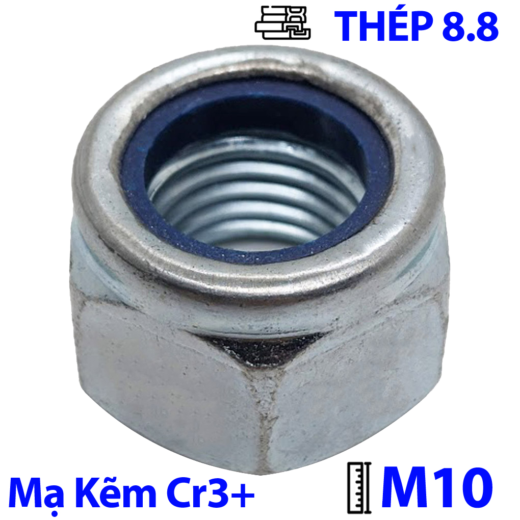 Tán Keo Thép Mạ Kẽm Trắng Cr3+ 8.8 DIN985 M10