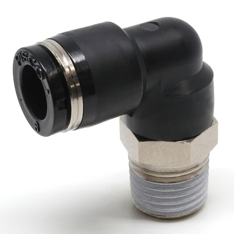 Đầu Nối Nhanh Khí Nén Cong 90° Phi 8mm Ren Ngoài R1/4 Pisco PL8-02