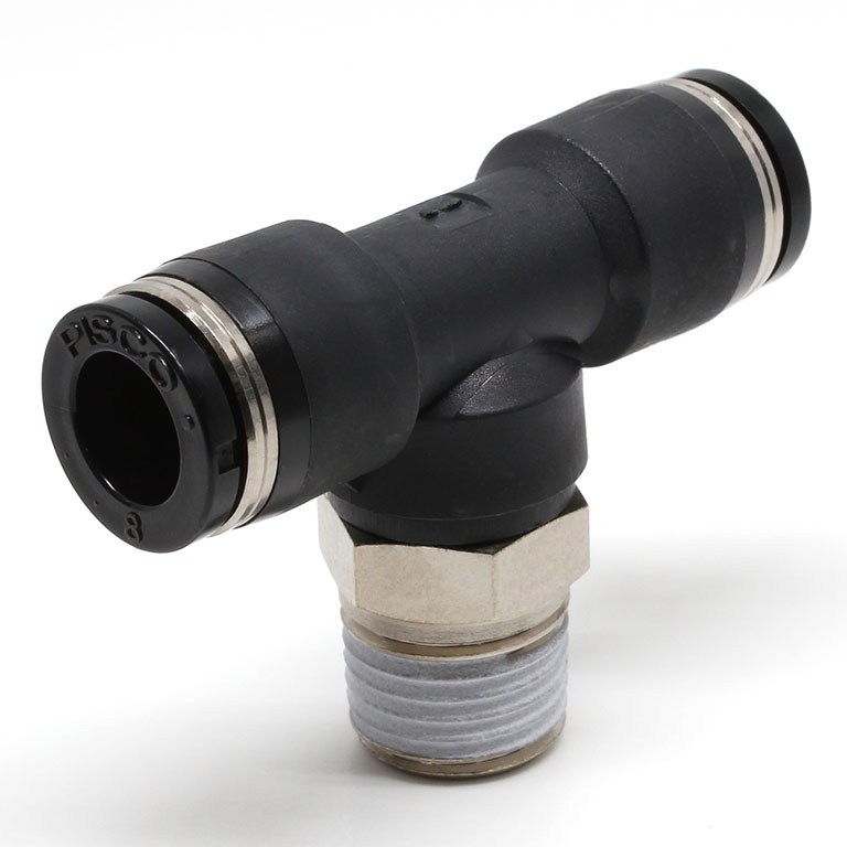 Đầu Nối Nhanh Khí Nén Chữ T Phi 8mm Ren Ngoài R1/4 Pisco PB8-02