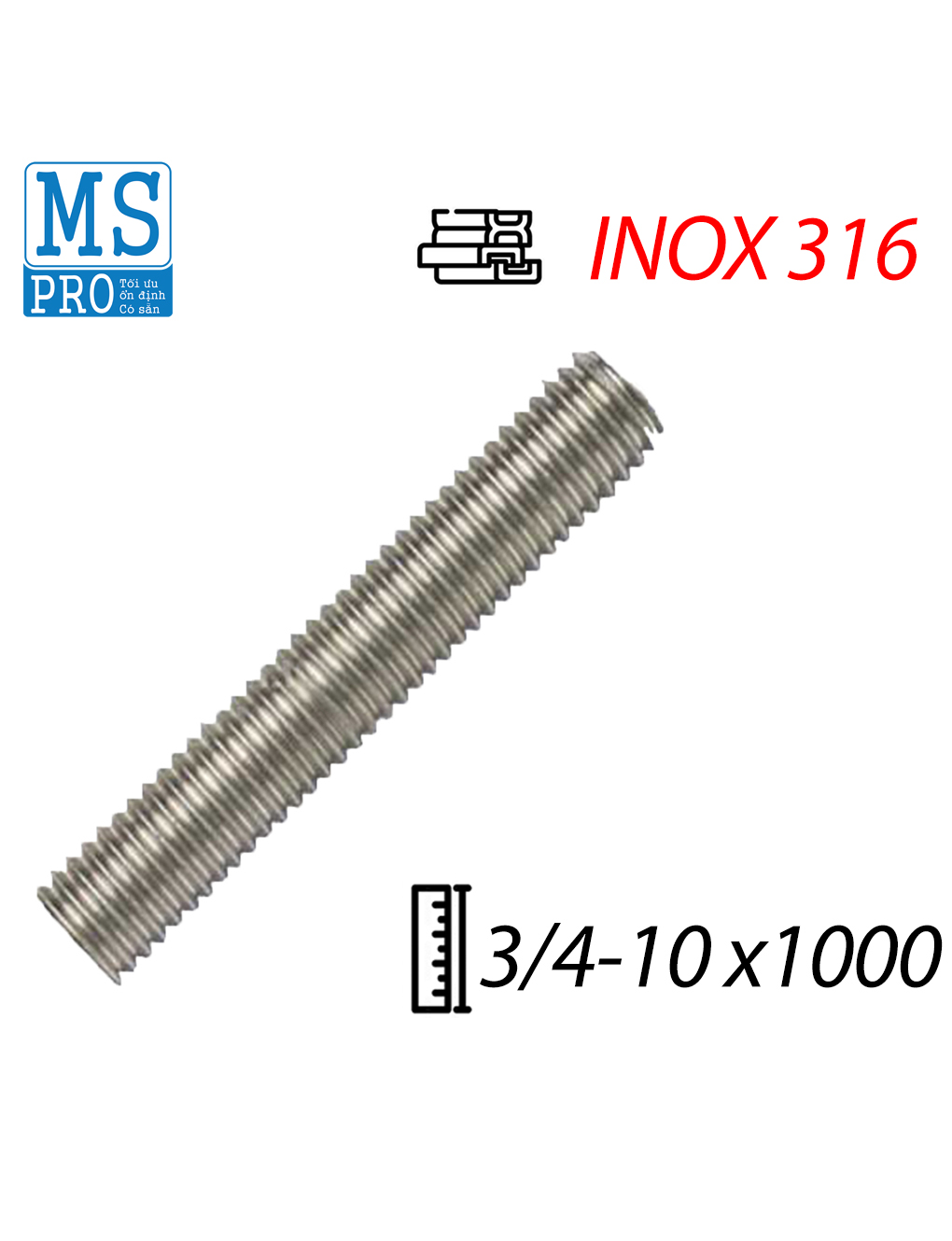 Ty Ren Inox 316 UNC 3/4-10 x 1000
