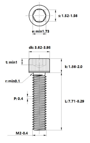 Lục Giác Chìm Đầu Trụ Inox 304 DIN912 M2x8_drawing