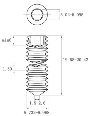 Vít Trí Đuôi Nhọn Thép Đen 10.9 DIN914 M10x20_drawing
