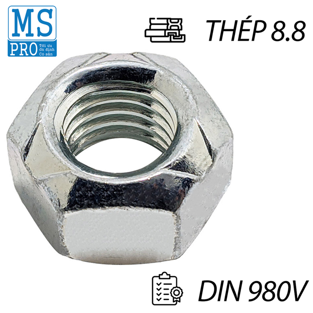 Tán Khóa Thép Mạ Kẽm Trắng Cr3+ DIN980V M14