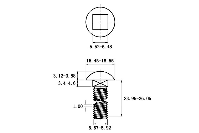 Bulong Cổ Vuông Thép Mạ Kẽm 4.8 DIN603 M6x25_drawing