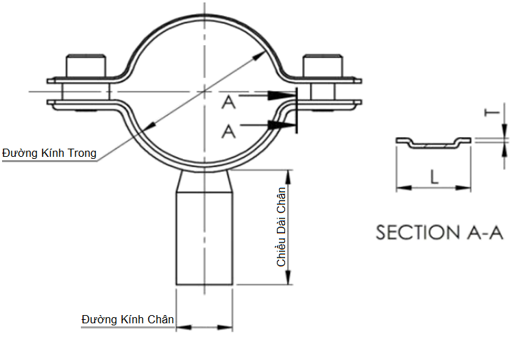 Đai Kẹp Ống Có Chân Hàn Inox 304 3.1/2Inch_drawing