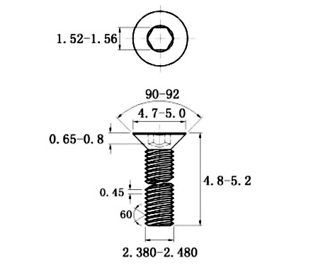 Lục Giác Chìm Col Inox 304 DIN7991 M2.5x5_drawing