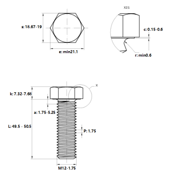 Bulong Mạ Kẽm Trắng Cr3+ 8.8 DIN933 M6x16_drawing