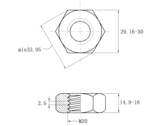 Tán Thép Đen 10.9 DIN934 M20_drawing