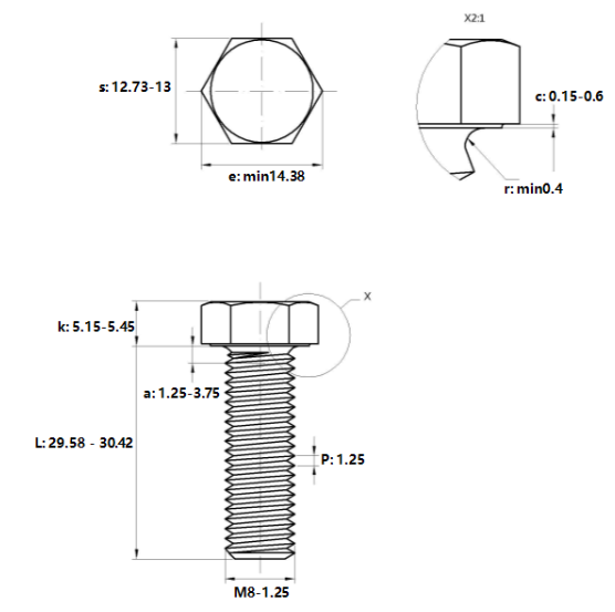 Bulong Mạ Kẽm 8.8 DIN933 M8x50_drawing