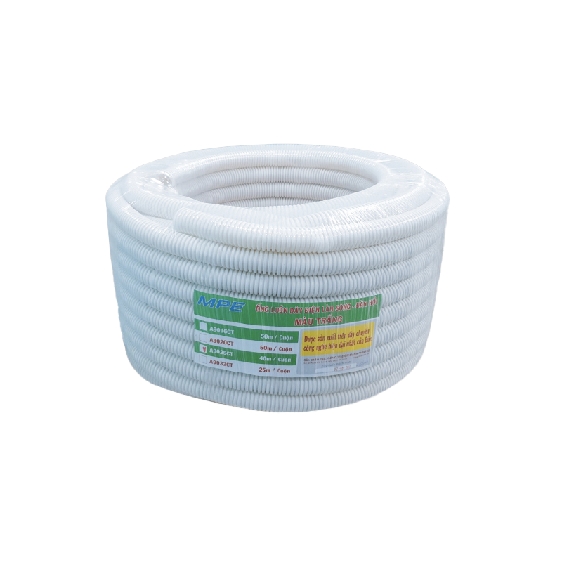 Ống Luồn Đàn Hồi Màu Trắng Phi 20mm Cuộn 50M MPE A9020 CT