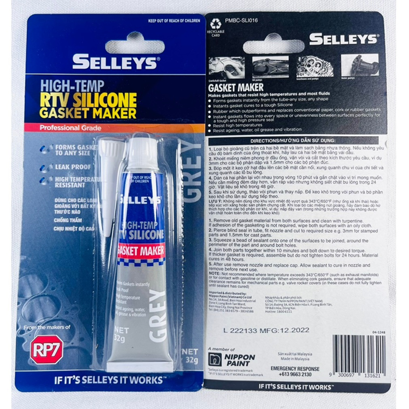 Keo Silicone Tạo Gioăng Chịu Nhiệt Selleys RTV Xám 32g (Thùng 12 Hộp, 12 Tuýp/Hộp)