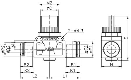 Van Khóa Tay Khí Nén Ø6 (6x6mm) CDC HVU 0606_drawing