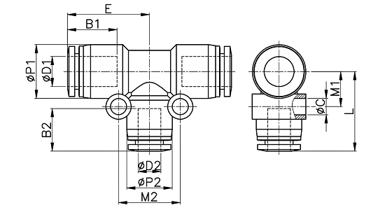 Đầu Nối Nhanh Khí Nén Chữ T Ø10x12mm CDC MPGT 1012 (Màu Đen)_drawing