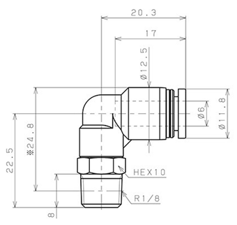 Đầu Nối Nhanh Khí Nén Cong 90° Phi 6mm Ren Ngoài R1/8 Pisco PL6-01 - Ảnh 3