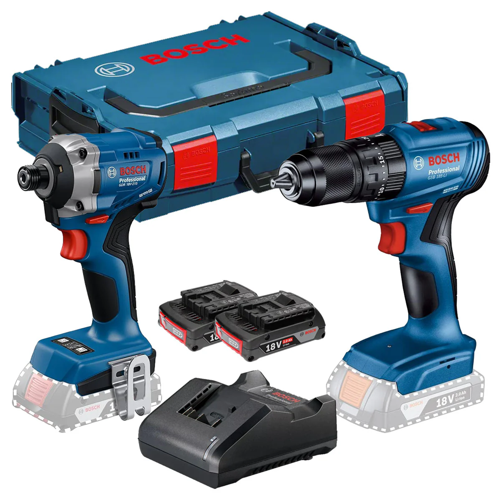 Bộ Combo Máy Khoan + Vặn Vít Động Lực Dùng Pin GDR 18V-215 Và GSB 185-LI 18V Bosch 06019N20K4 (2 Pin + 1 Sạc + Valy)