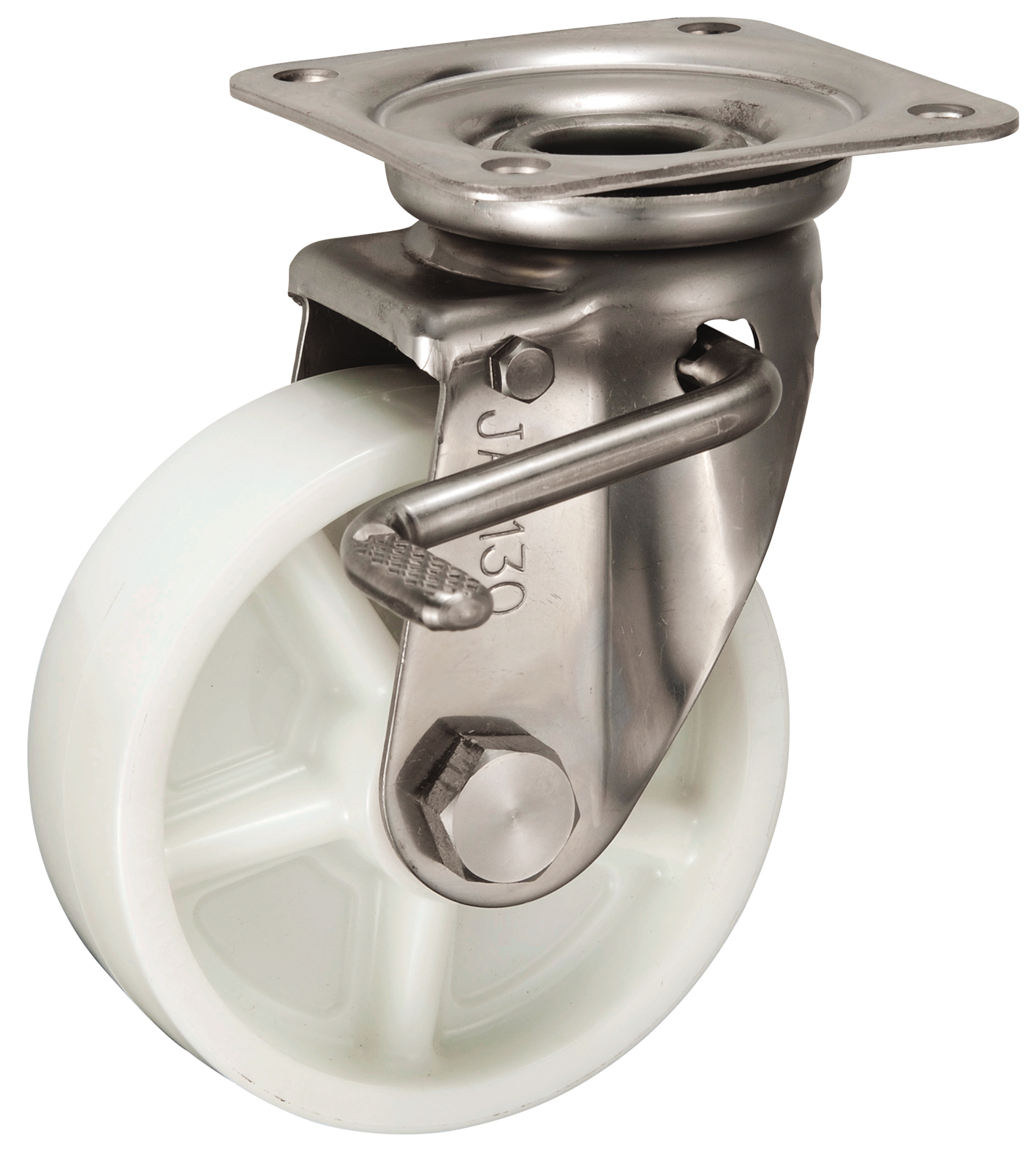 Bánh Xe Nylon Càng Inox Xoay Có Phanh D130 UKAI PBDJAB-130