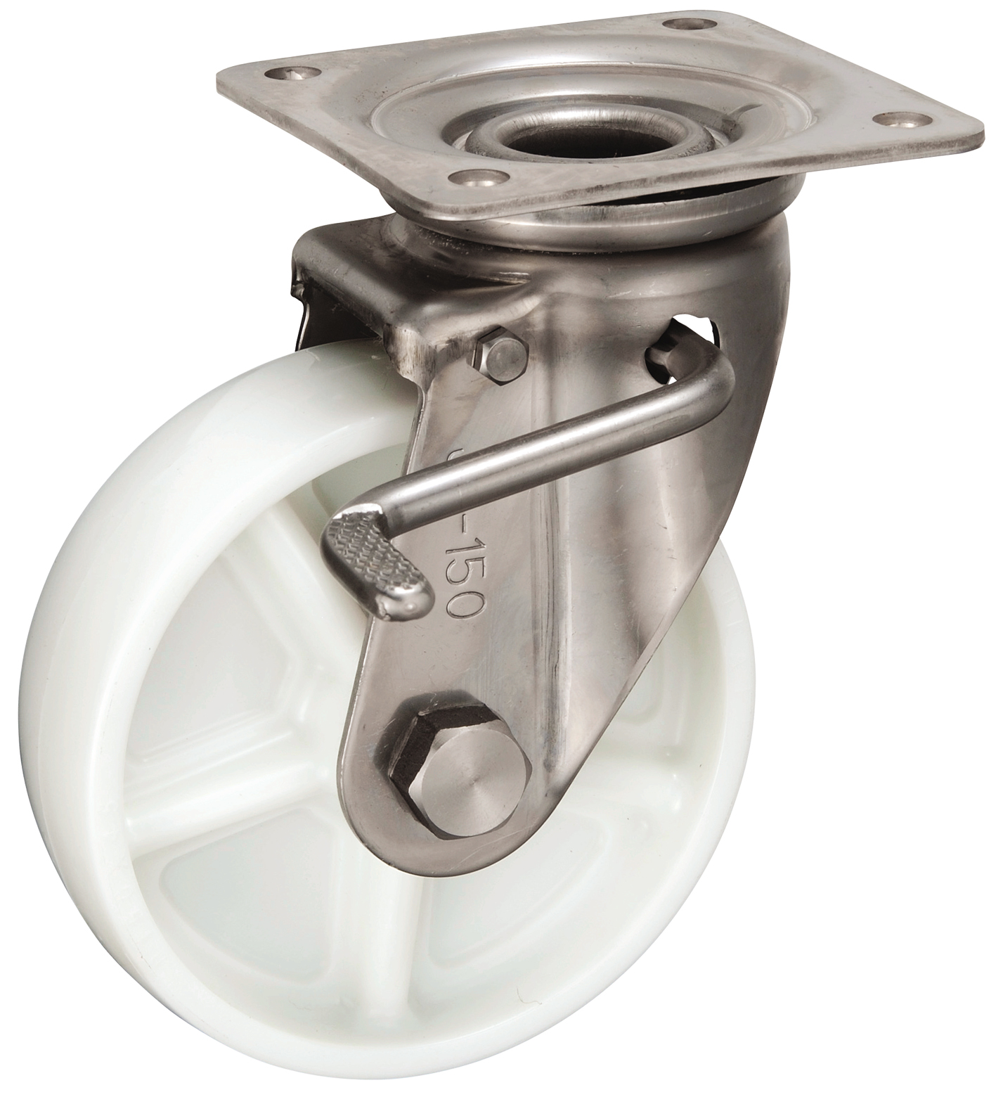 Bánh Xe Nylon Càng Inox Xoay Có Phanh D150 UKAI PBJAB-150