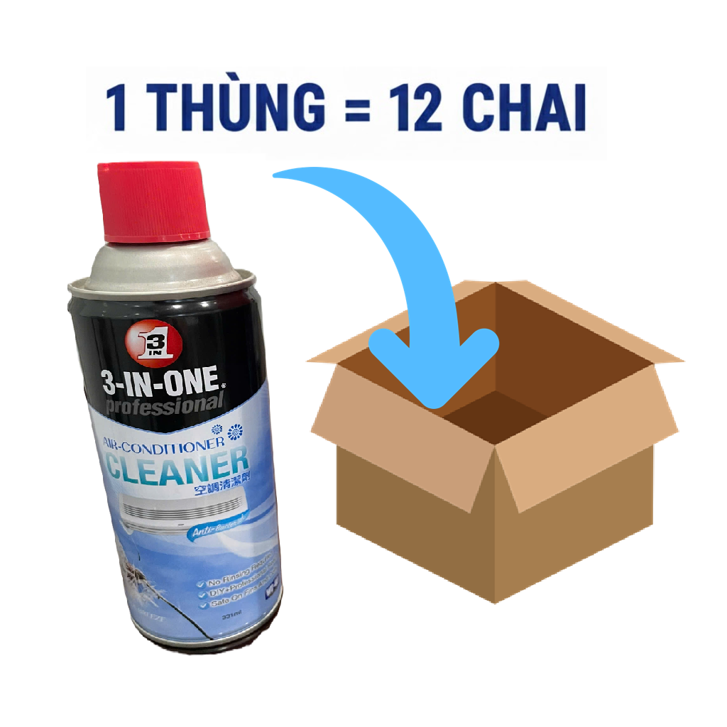 Thùng 12 Chai Xịt Vệ Sinh Máy Lạnh Điều Hòa 3 in 1 331ml WD 40 Air Conditioner Cleaner