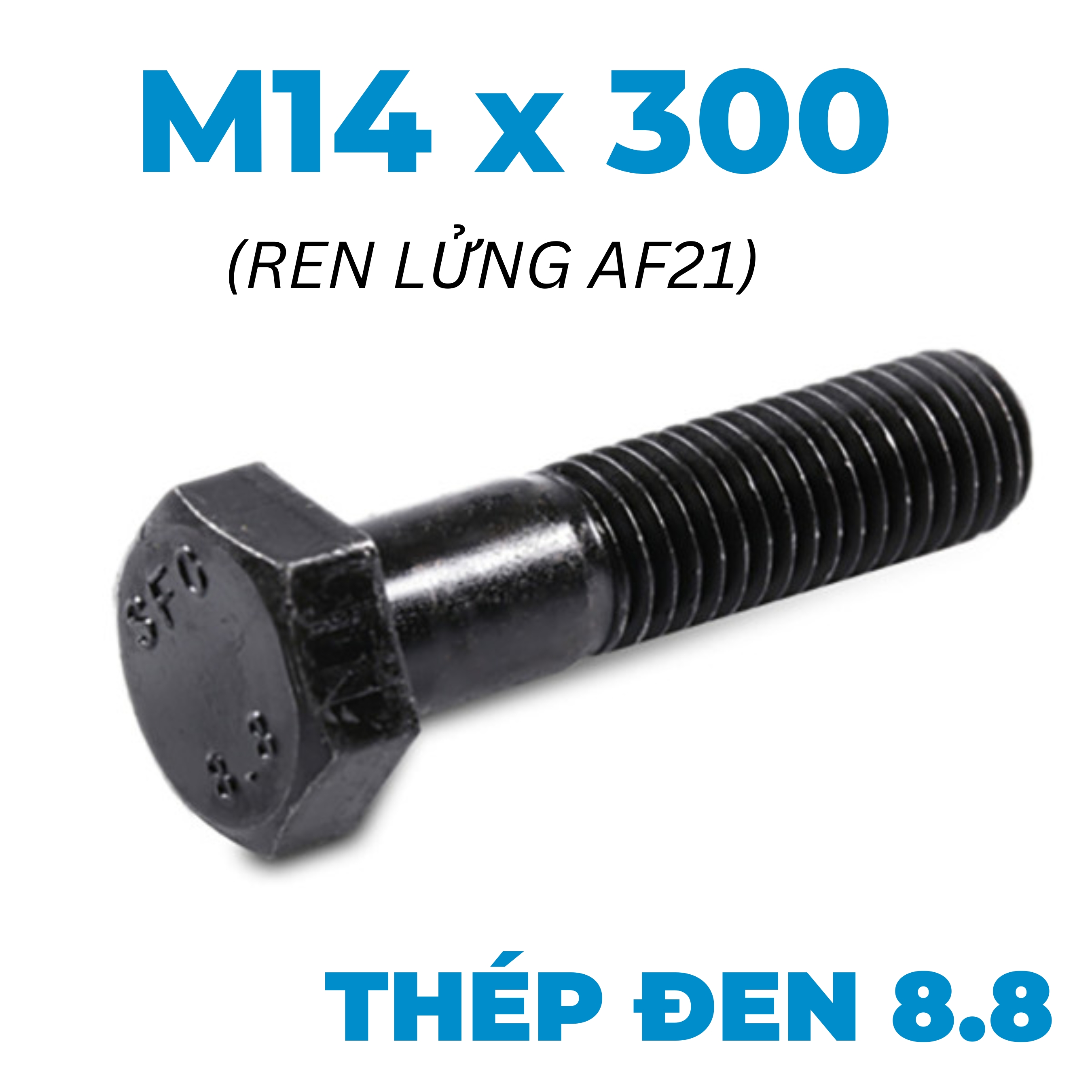 Bulong Thép Đen 8.8 GB5782 M14x300 Ren Lửng (AF21)