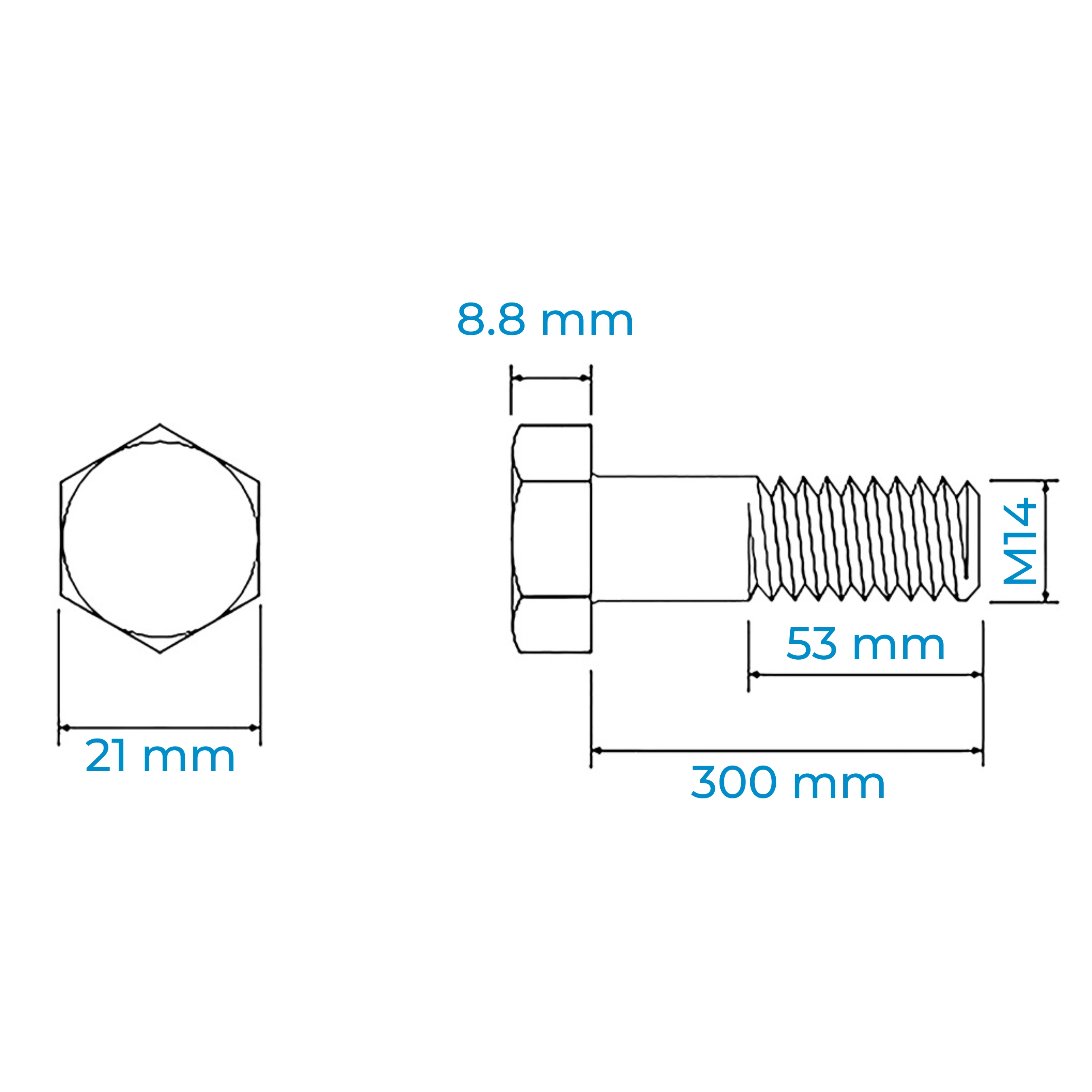 Alternative view of Bulong Thép Đen 8.8 GB5782 M14x300 Ren Lửng (AF21)