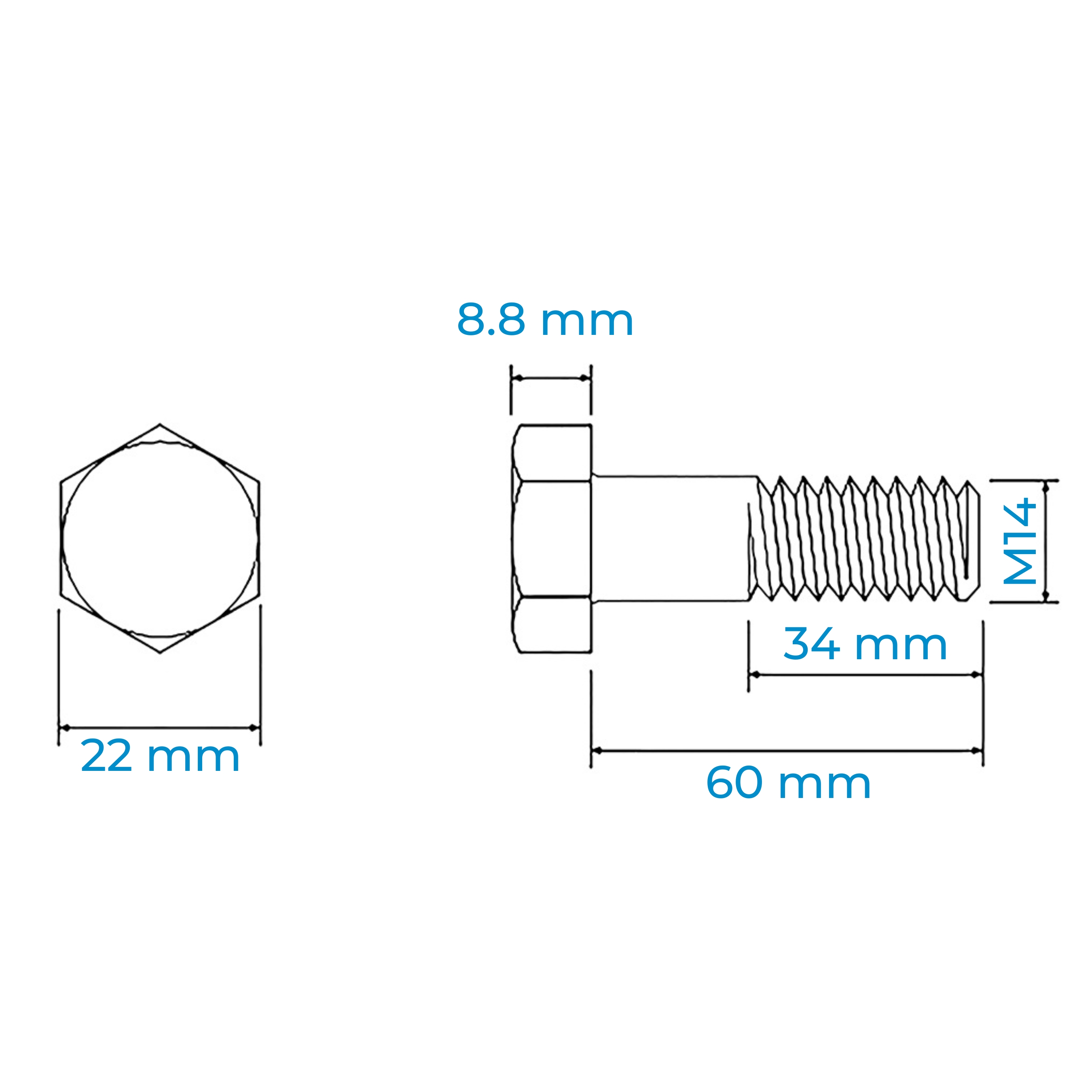 Alternative view of Bulong Thép Đen 8.8 GB M14x1.5x160 Ren Nhuyễn Lửng (AF21)