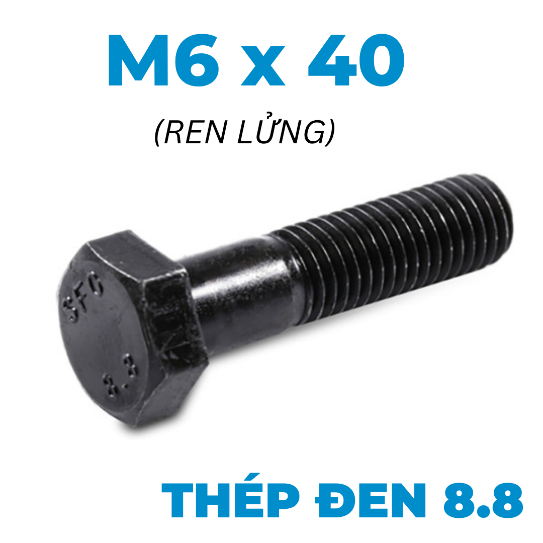 Bulong Thép Đen 8.8 DIN931 M6x40 Ren Lửng