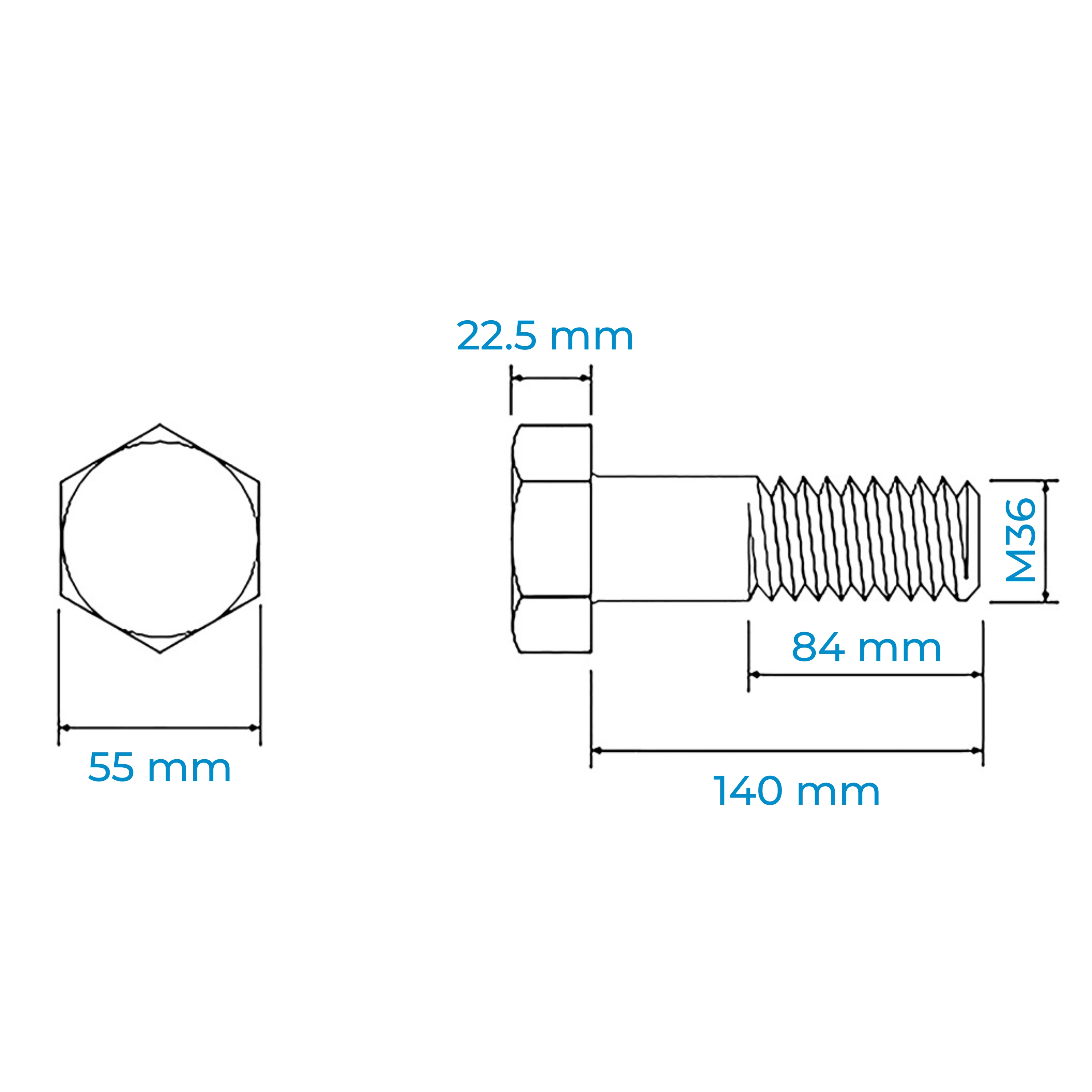 Alternative view of Bulong Thép Đen 8.8 DIN931 M36x140 Ren Lửng