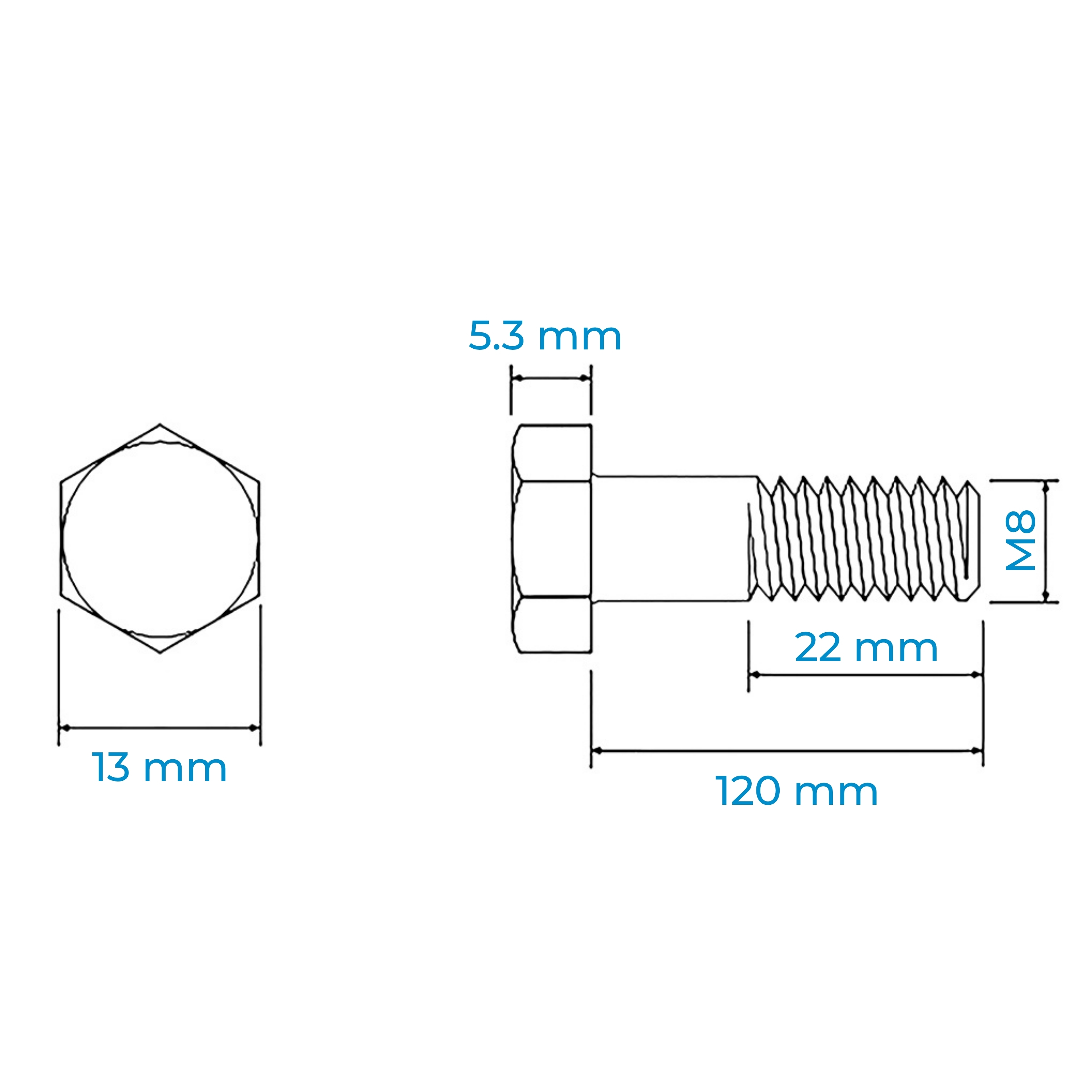 Alternative view of Bulong Thép Đen 8.8 DIN931 M8x120 Ren Lửng