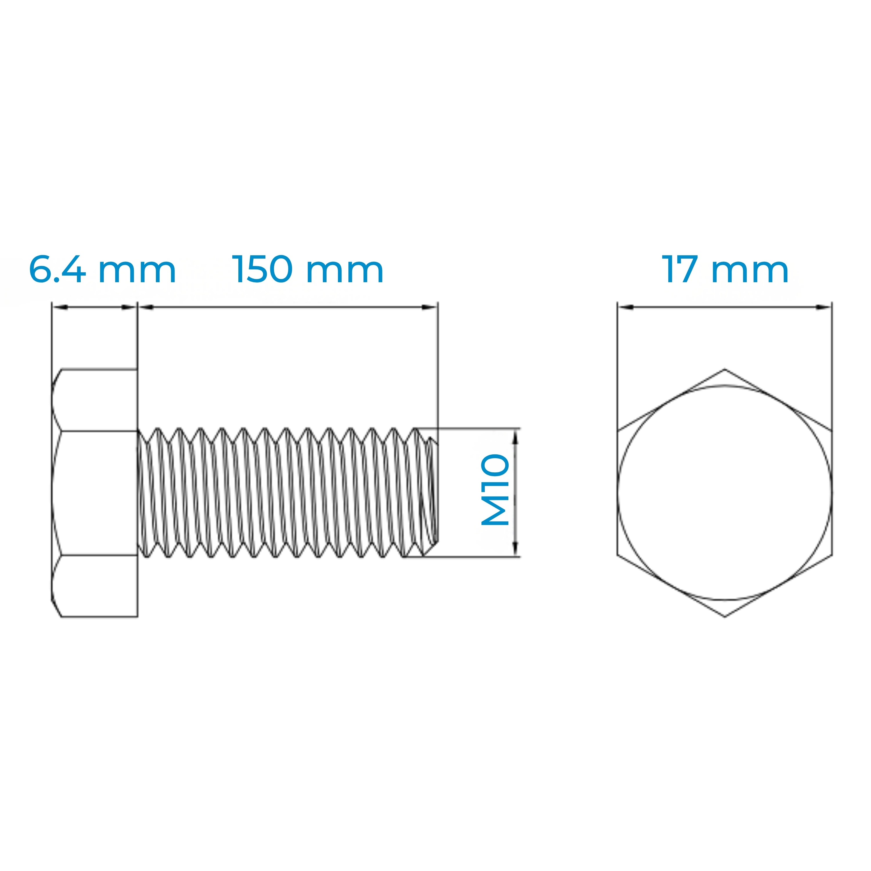 Alternative view of Bulong Thép Đen 8.8 DIN933 M10x150