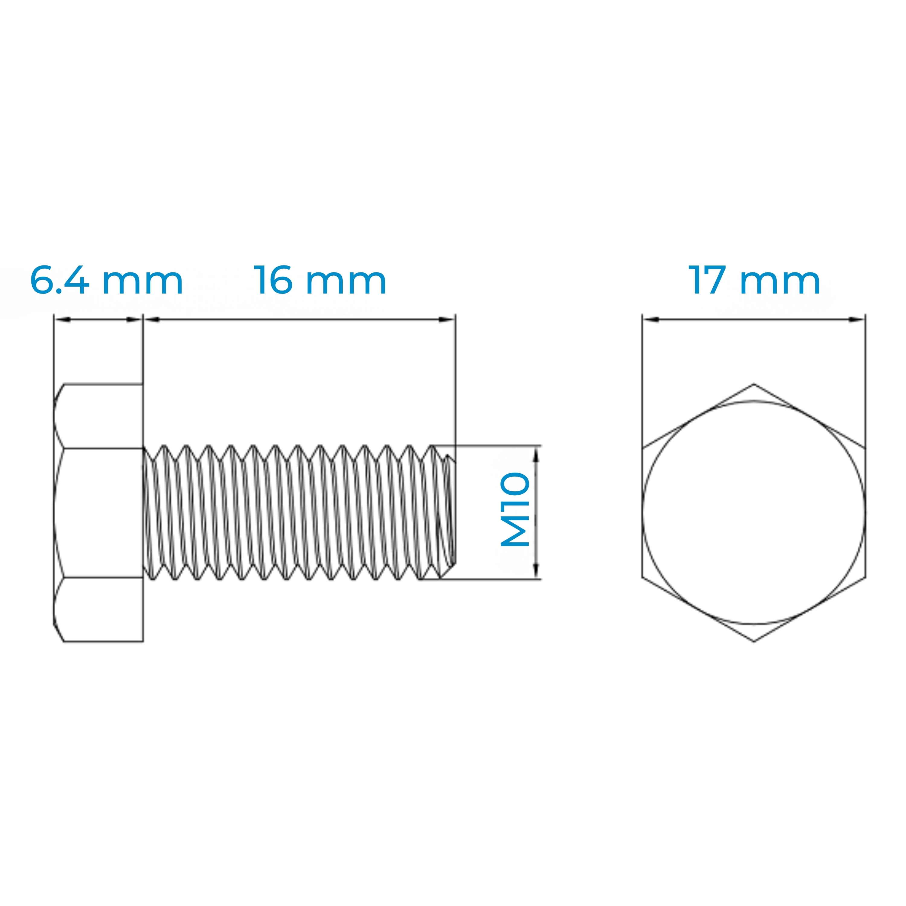 Alternative view of Bulong Thép Đen 8.8 DIN933 M10x16