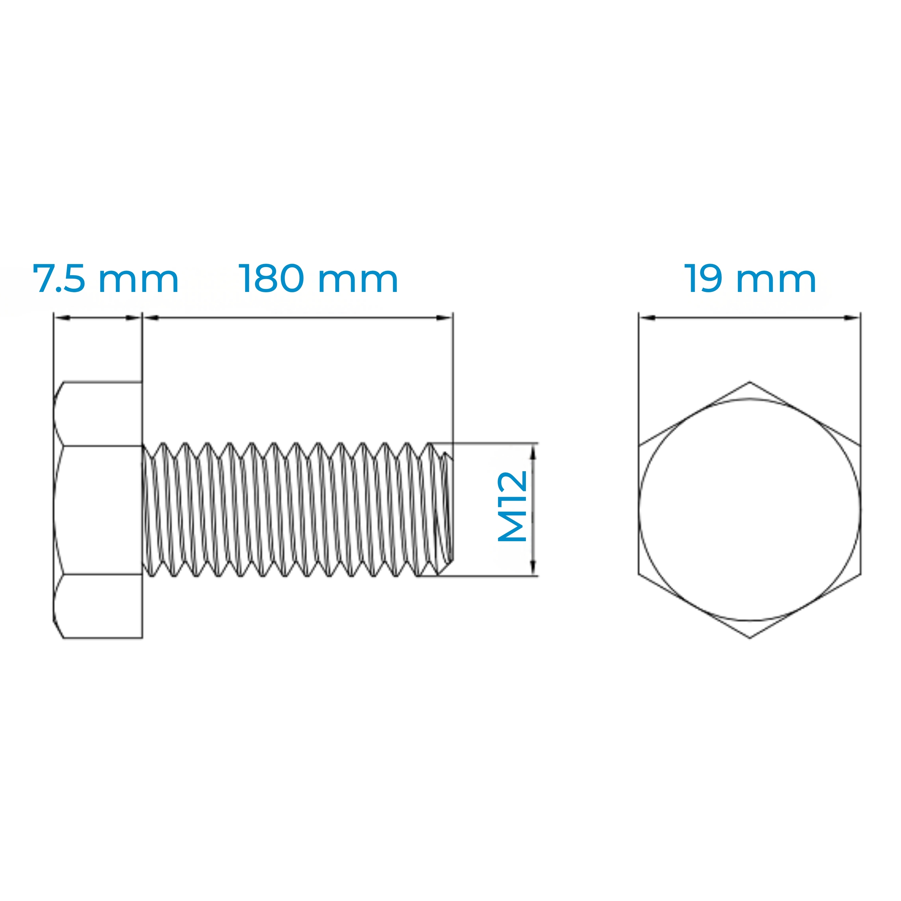 Alternative view of Bulong Thép Đen 8.8 DIN933 M12x180