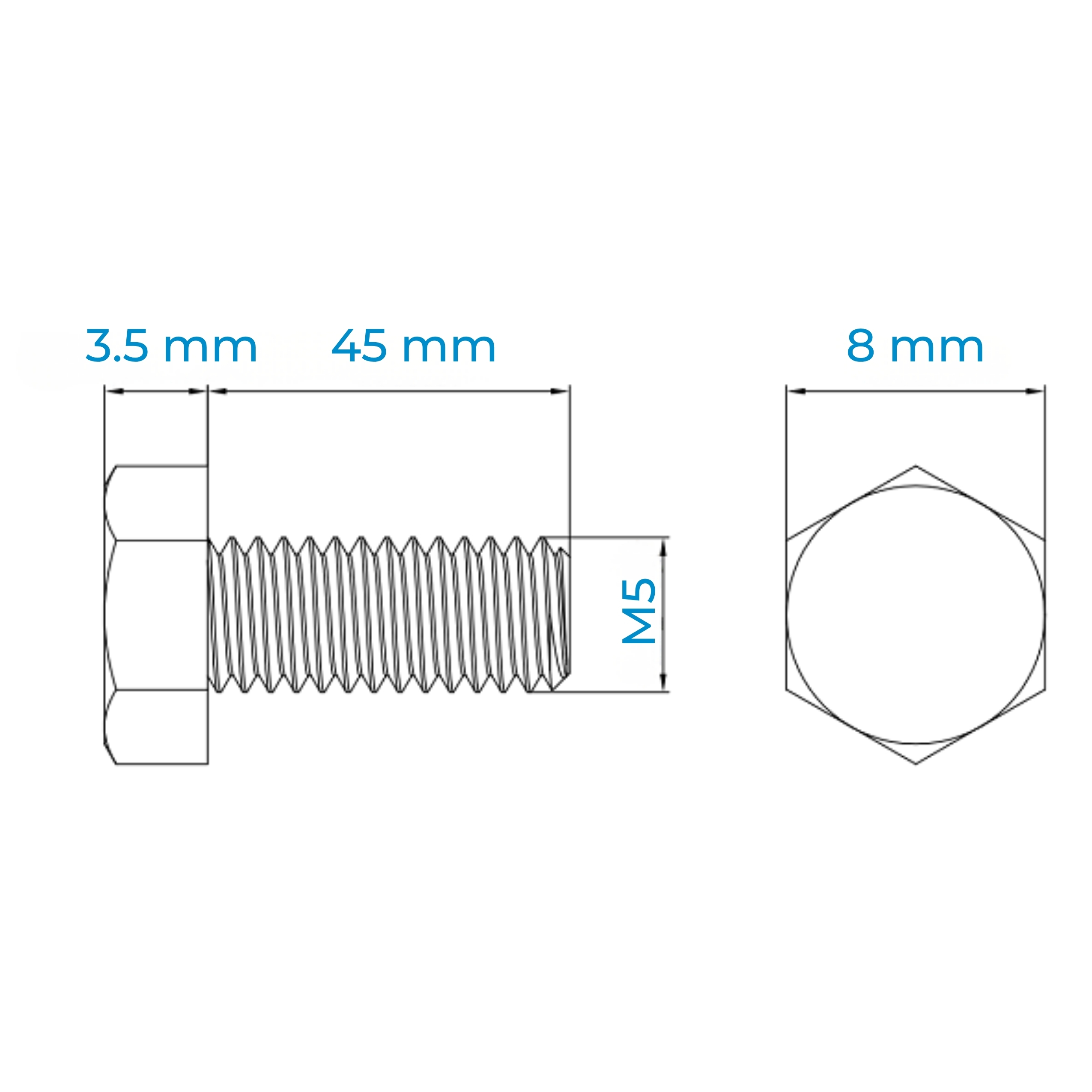 Alternative view of Bulong Thép Đen 8.8 DIN933 M5x45