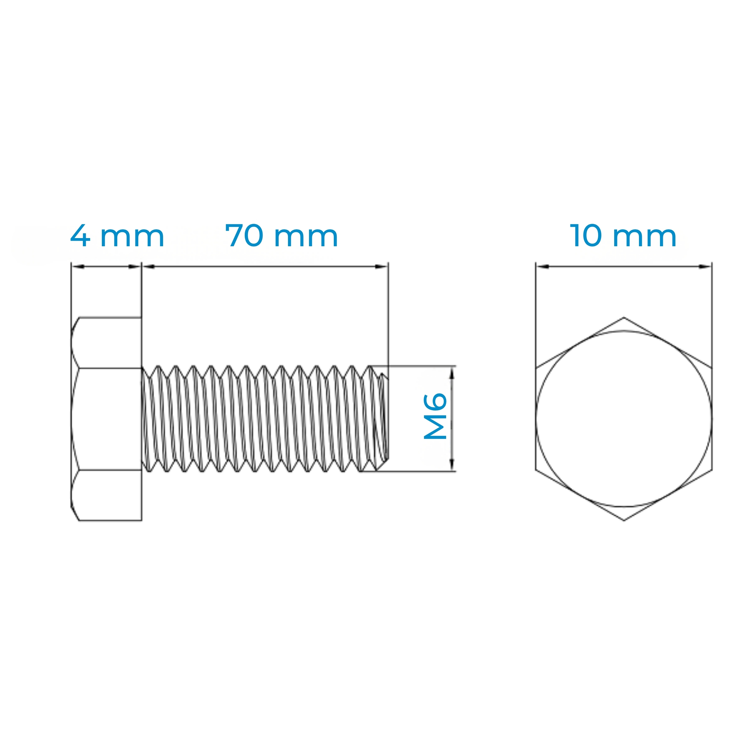 Alternative view of Bulong Thép Đen 8.8 DIN933 M6x70