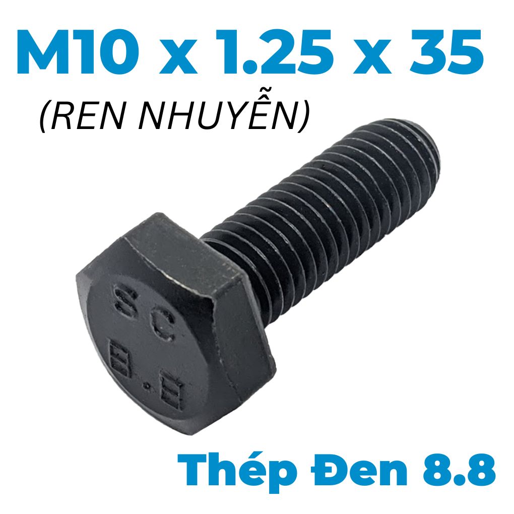 Bulong Thép Đen 8.8 DIN961 M10x1.25x35 Ren Nhuyễn