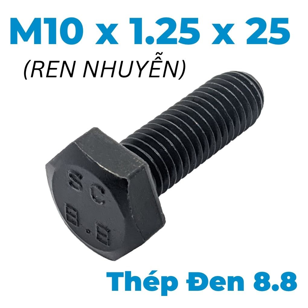 Bulong Thép Đen 8.8 DIN961 M10x1.25x25 Ren Nhuyễn