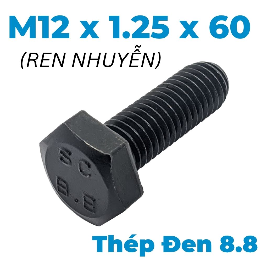 Bulong Thép Đen 8.8 DIN961 M12x1.25x60 Ren Nhuyễn