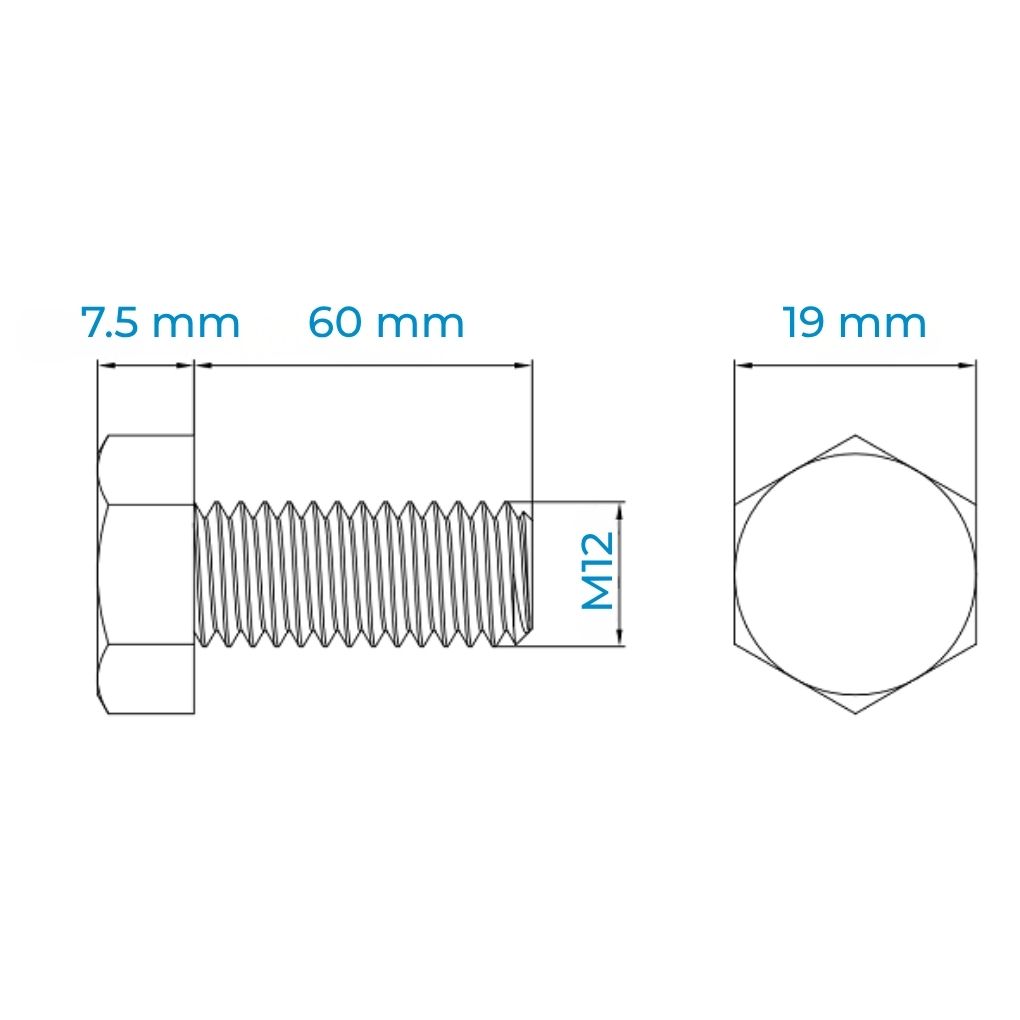 Alternative view of Bulong Thép Đen 8.8 DIN961 M12x1.25x60 Ren Nhuyễn