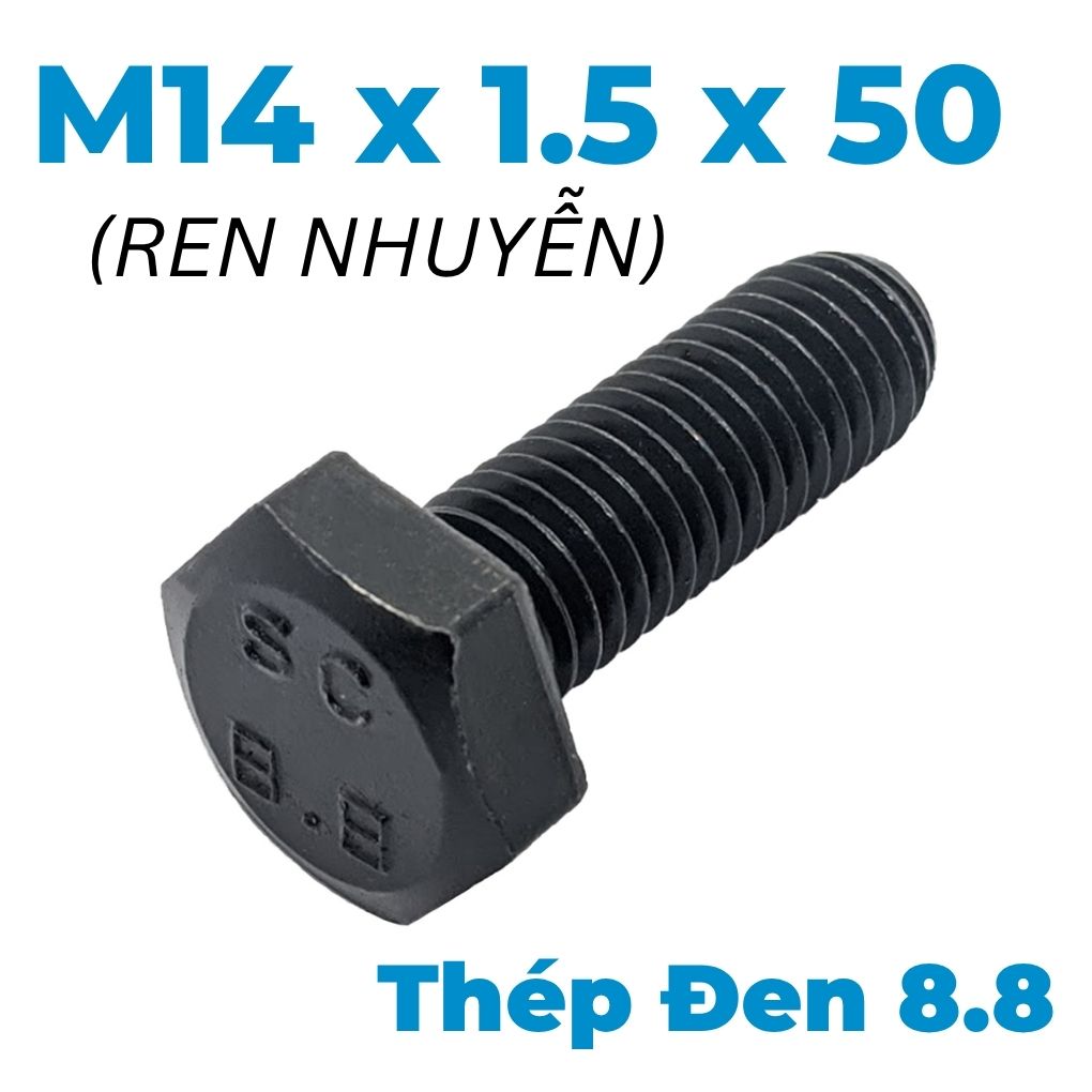 Bulong Thép Đen 8.8 DIN961 M14x1.5x50 Ren Nhuyễn