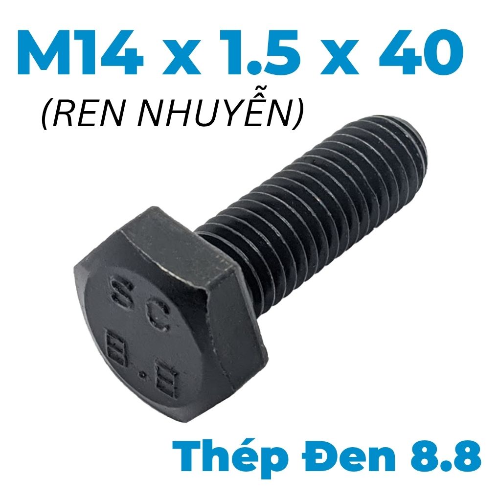 Bulong Thép Đen 8.8 DIN961 M14x1.5x40 Ren Nhuyễn