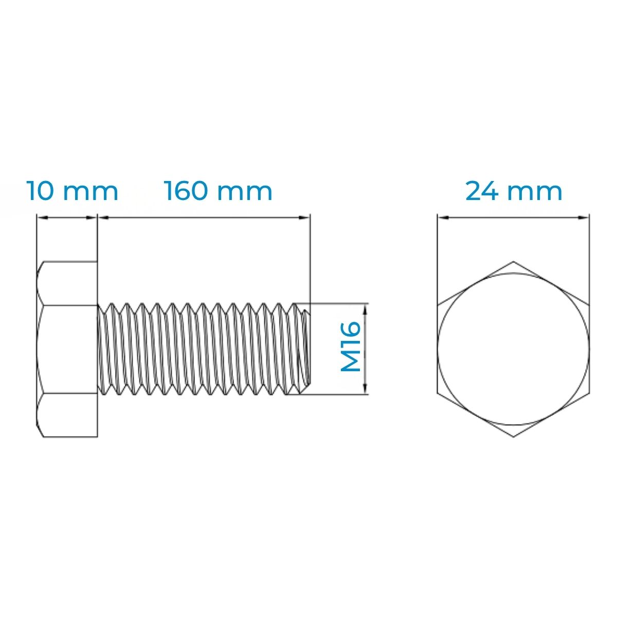 Alternative view of Bulong Thép Đen 8.8 DIN933 M16x160